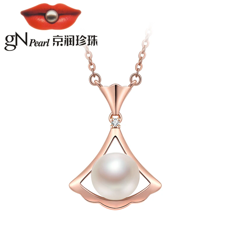 京润珍珠 善缘 925银淡水珍珠吊链7-8mm白色馒头形简约时尚气质