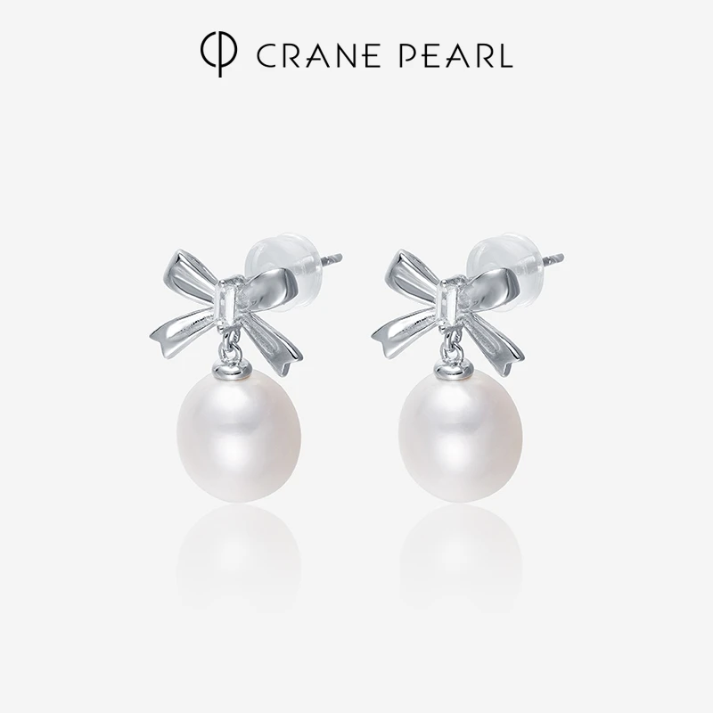 【优选】京润珍珠蔻润系列 纯真年代 925银淡水珍珠耳钉9-10mm水滴