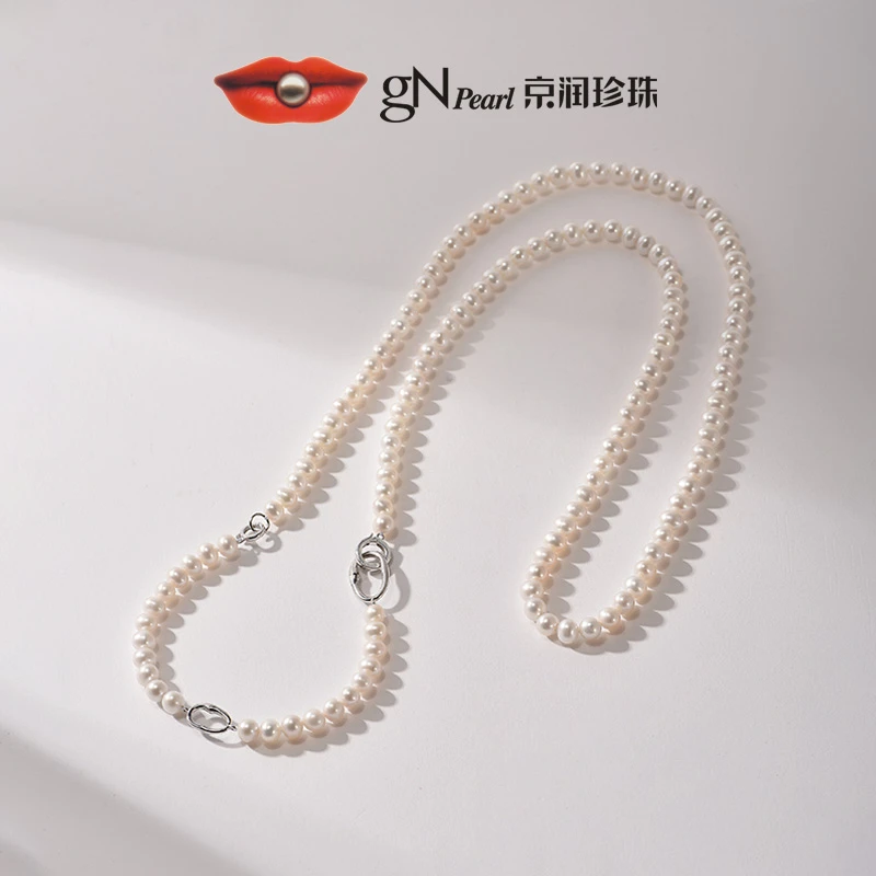 【东方美学】京润珍珠拾隐925银淡水珍珠毛衣链5.3-6.3mm白色近圆