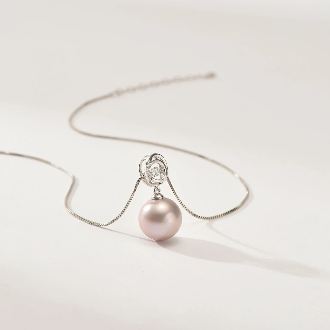 【官方】京润珍珠炫光银S925淡水有核珍珠吊坠12-13mm粉紫色圆形