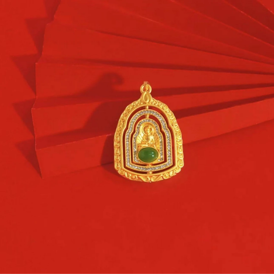 【金总专属】国风掐丝工艺和田碧玉观音坐莲镶嵌合金吊坠赠合金链