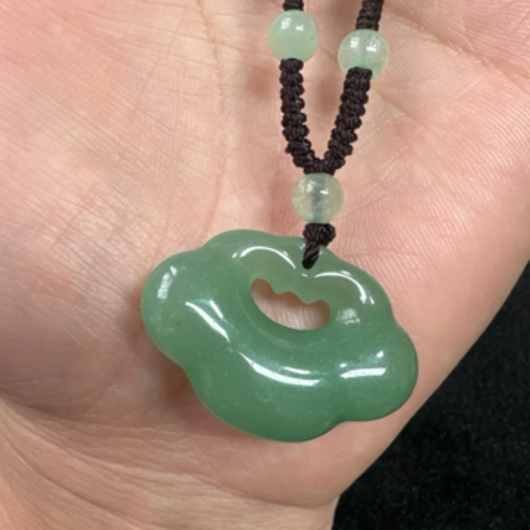 天然东陵玉祥云如意锁精致时尚挂坠绿色手工编绳气质优雅拍一发一