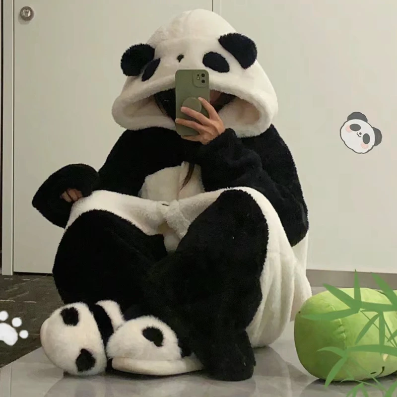 【熊猫】睡衣女款冬季睡袍加厚加绒长款连体秋冬天家居服套装27