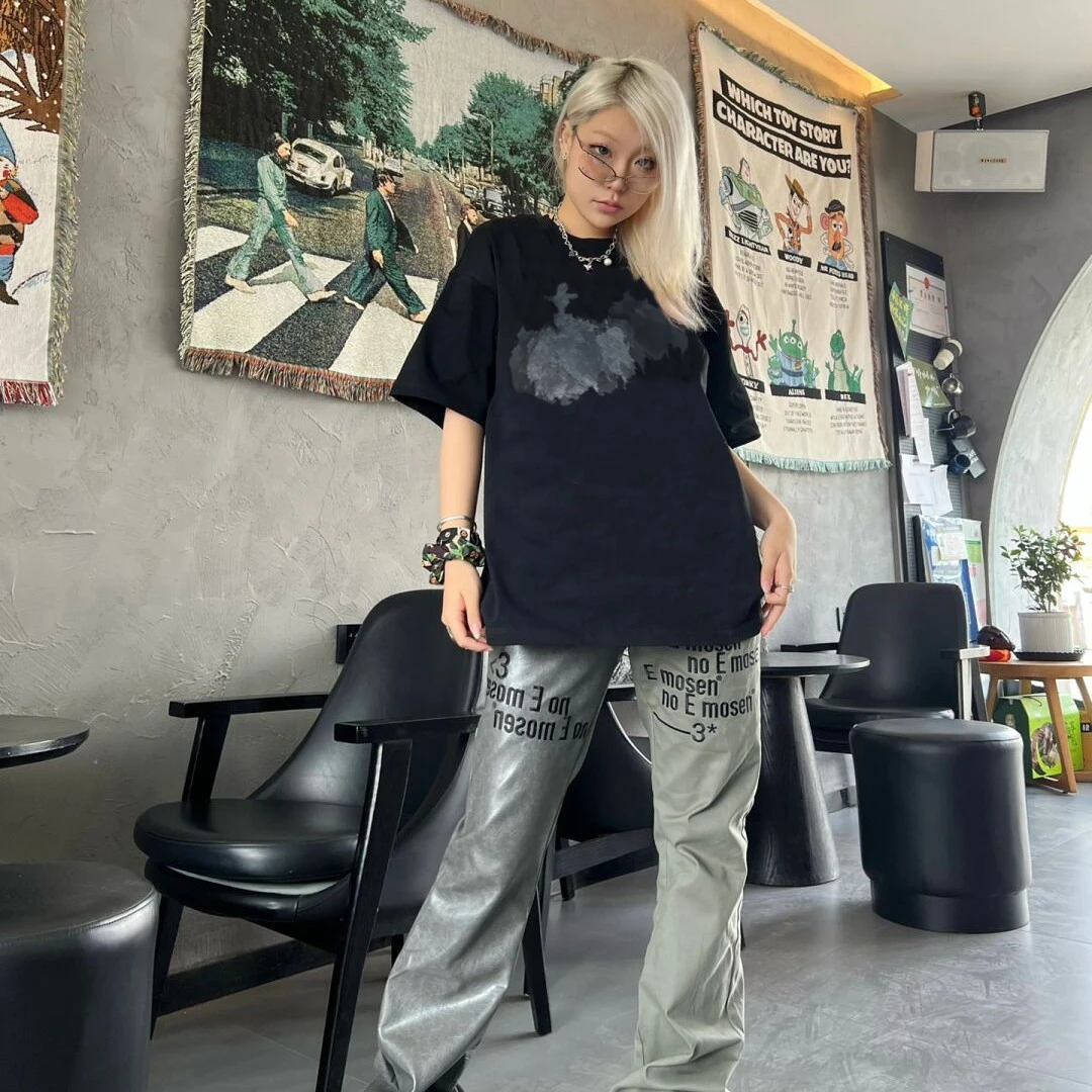 美式暗黑风迷雾女生纯棉短袖T恤男女夏季百搭宽松情侣装上衣ins