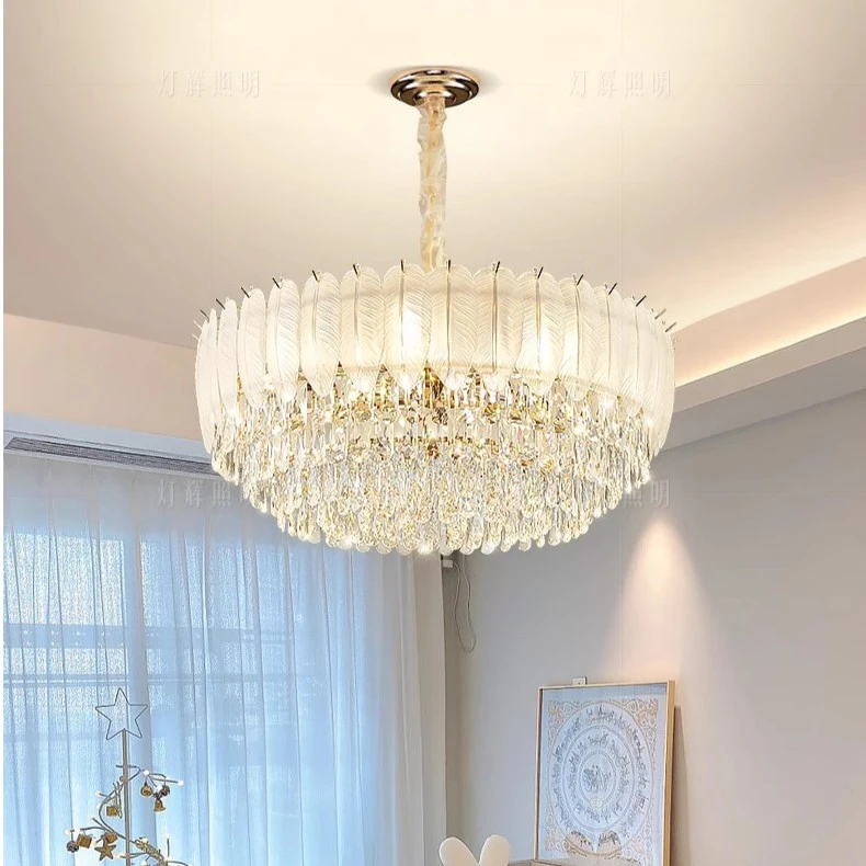 法式奶油风轻奢水晶吊灯后现代高档客厅灯餐厅卧室羽毛灯大气灯具
