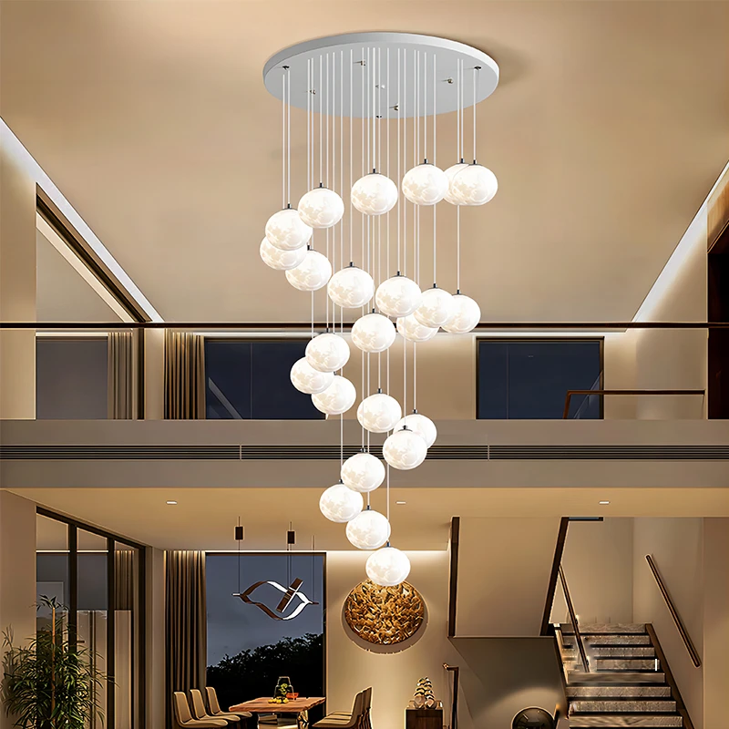 楼梯吊灯北欧创意个性3D月球旋转loft客厅长吊灯现代简约长吊灯具