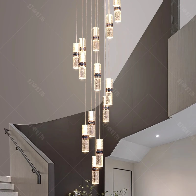 艾罗蒂旋转楼梯长吊灯loft公寓别墅复式楼后现代轻奢竹节水晶灯