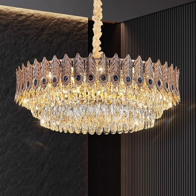 后现代轻奢水晶吊灯孔雀羽毛客厅灯2025新款现代大气餐厅卧室灯具