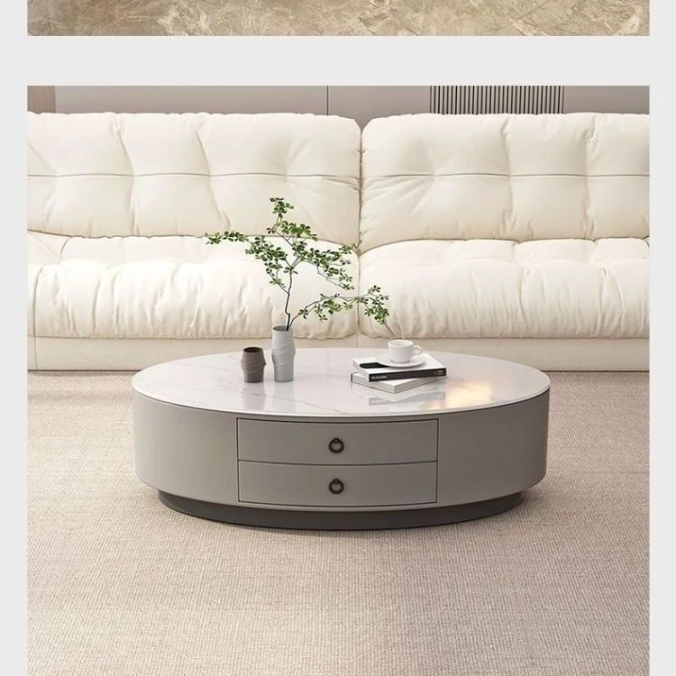 【元旦钜惠】椭圆形岩板茶几现代电视柜客厅家用小户型客厅家用意式