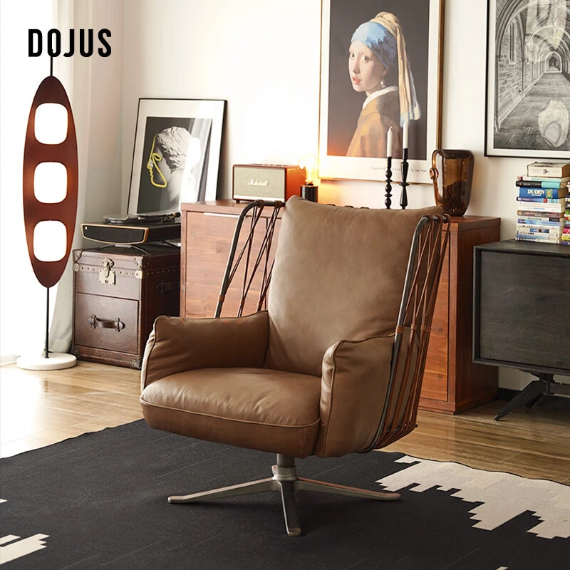 DOJUS度假式/MIX-P10「米兰」真皮单椅北欧中古客厅休闲椅可旋转