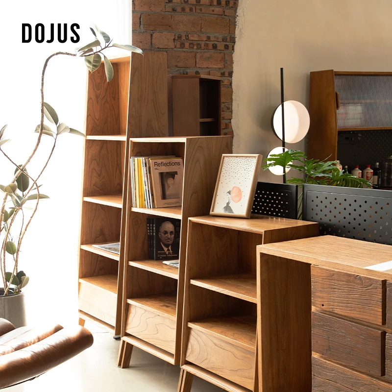 DOJUS度假式/VO-F01实木书柜北欧复古书架收纳置物架简约家用多层