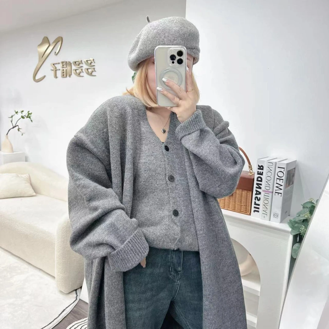 【多姐自卖】羊毛超长款二件套~679905巨暖和！慵懒风针织毛衣外套