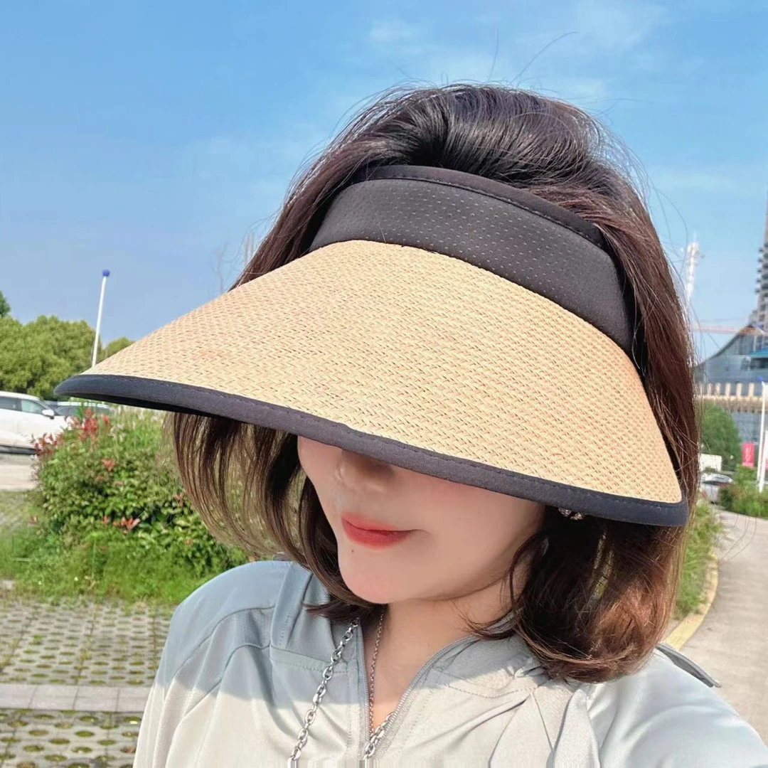 【多姐自卖】骑车推荐~黑胶草编UV遮阳帽！春夏大帽檐空顶防晒帽子