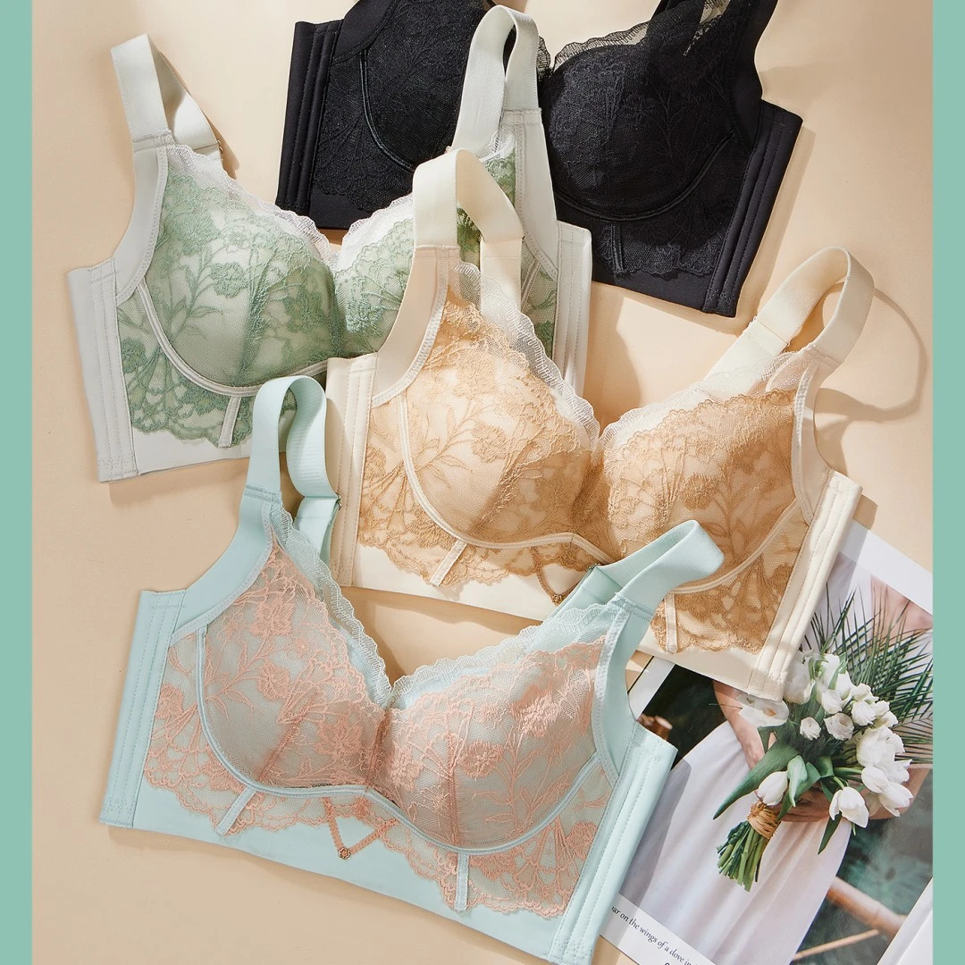 8556轻乳棉无钢圈蚕丝里料文胸聚拢上托舒适透气收副乳调整型内衣