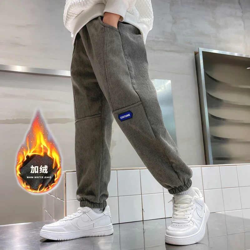男童裤子加绒加厚灯芯绒春秋款一体绒长裤中大童休闲冬季束脚裤潮