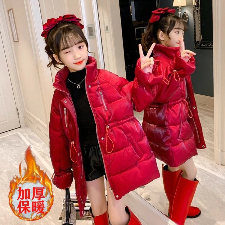 女童棉衣冬装2023新款童装洋气女孩简约袄加绒加厚外套儿童棉服