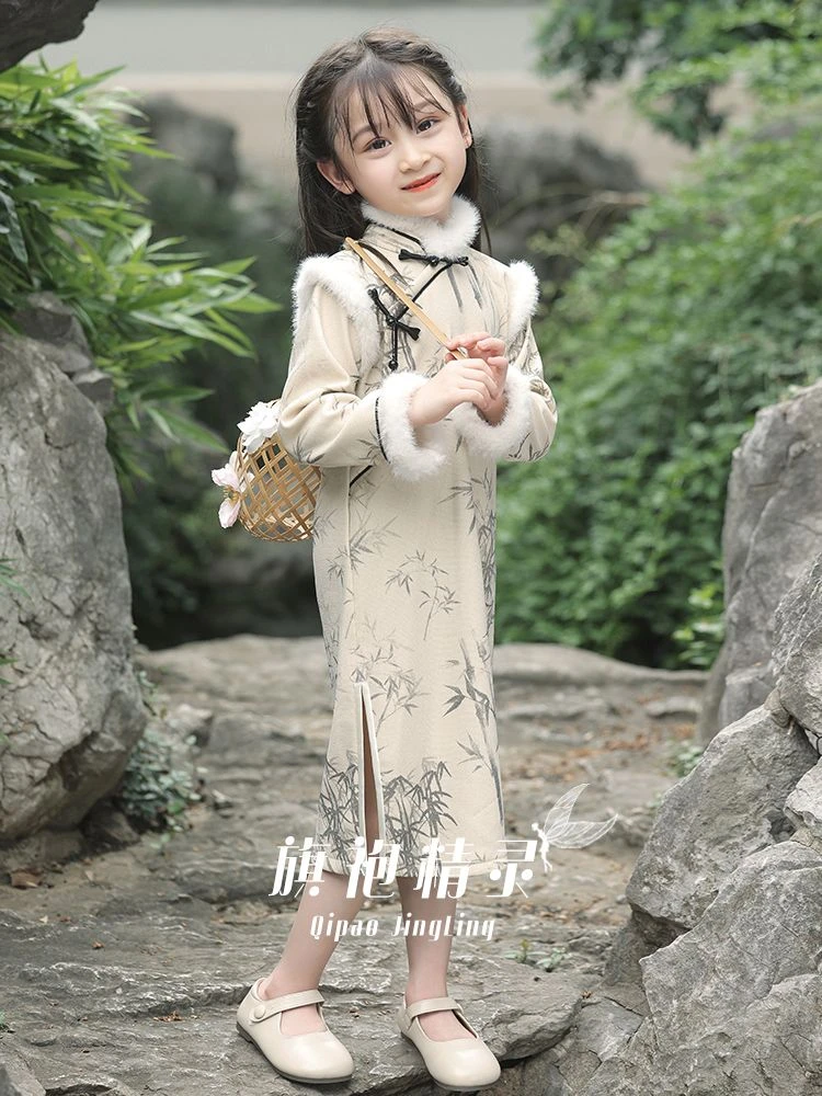 女童旗袍裙2023新款冬季长袖民国风小女孩改良儿童旗袍洋气女大童
