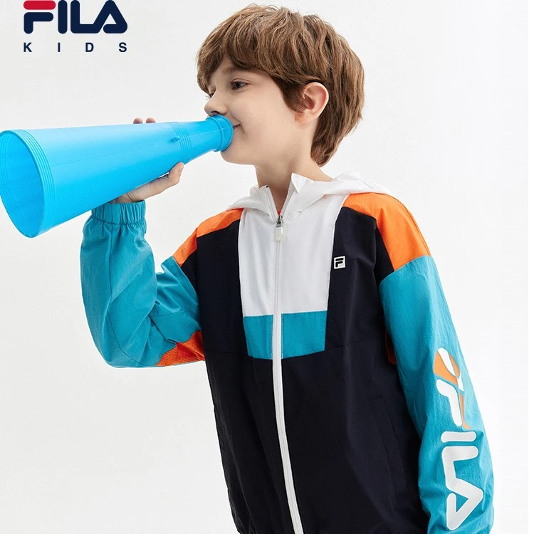 FILA KIDS斐乐童装男大童外套儿童撞色宽松连帽上衣K12B323708F