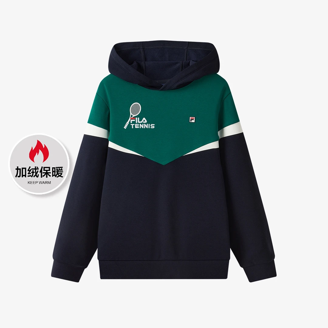 FILA斐乐【男大童】加绒套头卫衣儿童抗菌保暖连帽上衣K12B343218F