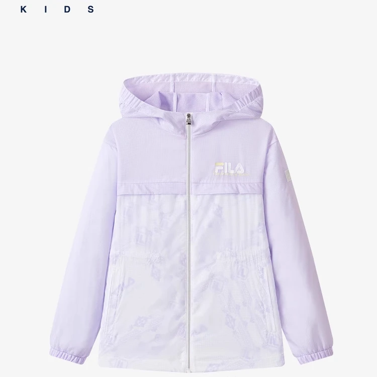FILA斐乐童装女大童外套新款休闲宽松梭织连帽上衣K12G412703F