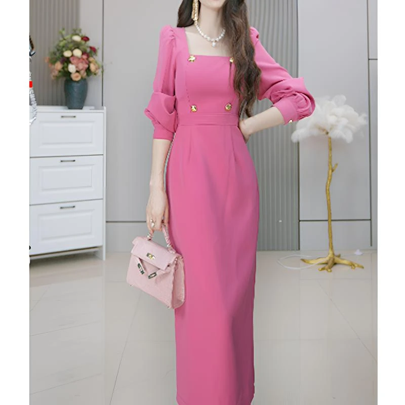 法式赫本连衣裙秋季小众设计感气质女神名媛修身宴会长裙3155