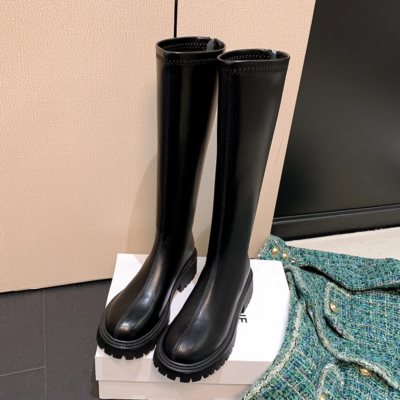 内增高8cm小个子长筒靴女骑士靴2025新款厚底弹力瘦瘦靴高筒靴子