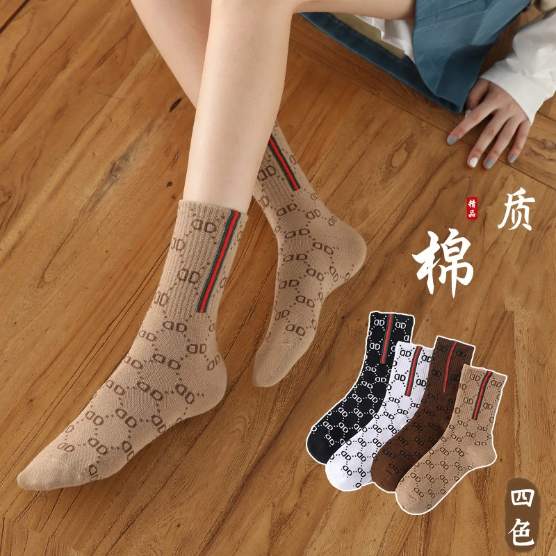 竖条袜D袜子女中筒袜ins潮女士高筒百搭保暖潮针织字母袜春秋秋冬