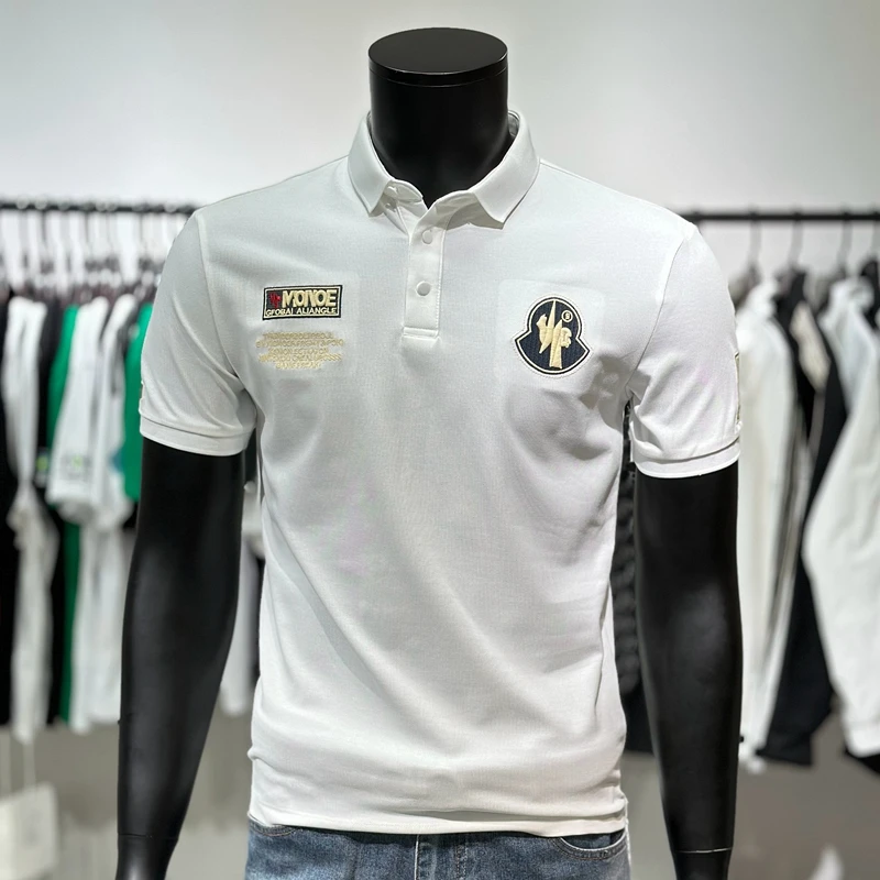 男士短袖Polo衫夏季新款潮牌徽章刺绣青年修身翻领百搭潮流半袖t