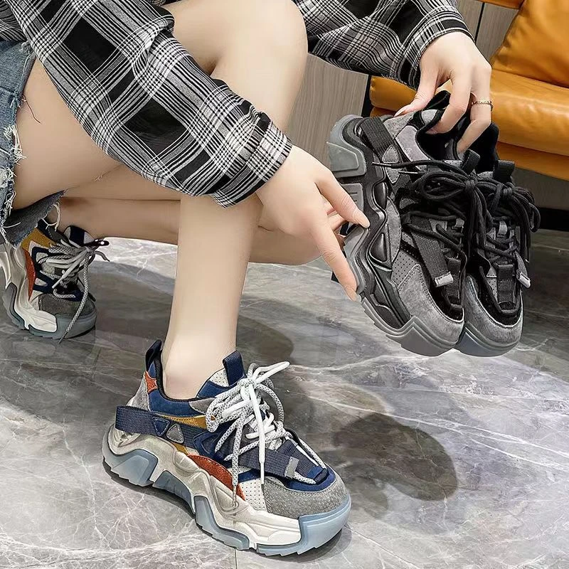 步狮登网红同款炸街老爹鞋女2024新款时尚百搭厚底运动鞋网面透气