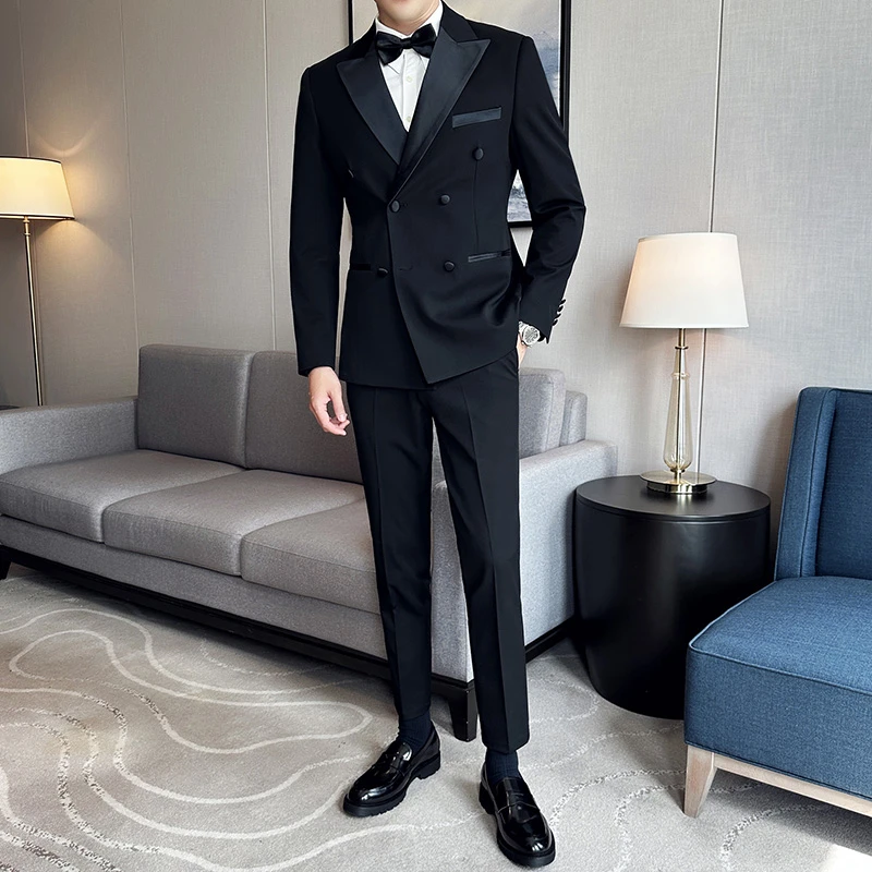双排扣西装塔士多高端结婚礼服新郎主持艺考西服套装男婚礼晚宴帅