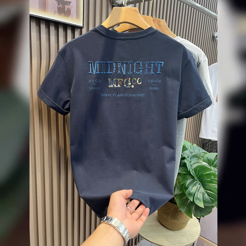 夏季新款短袖T恤男士字母刺绣休闲圆领半袖体恤韩版潮流百搭上衣