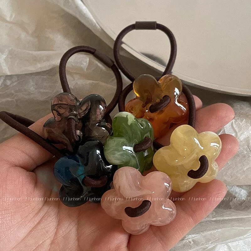 可爱花朵发绳甜美果冻色头绳韩国少女花花小皮筋