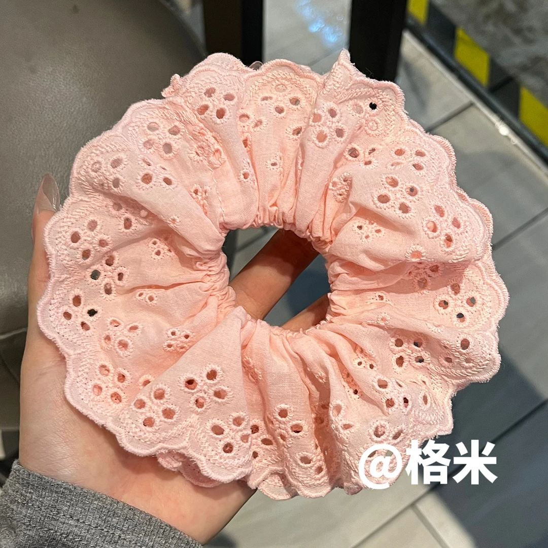 赵露思同款大肠发圈粉色蕾丝丸子头马尾发绳高级感少女头花发圈