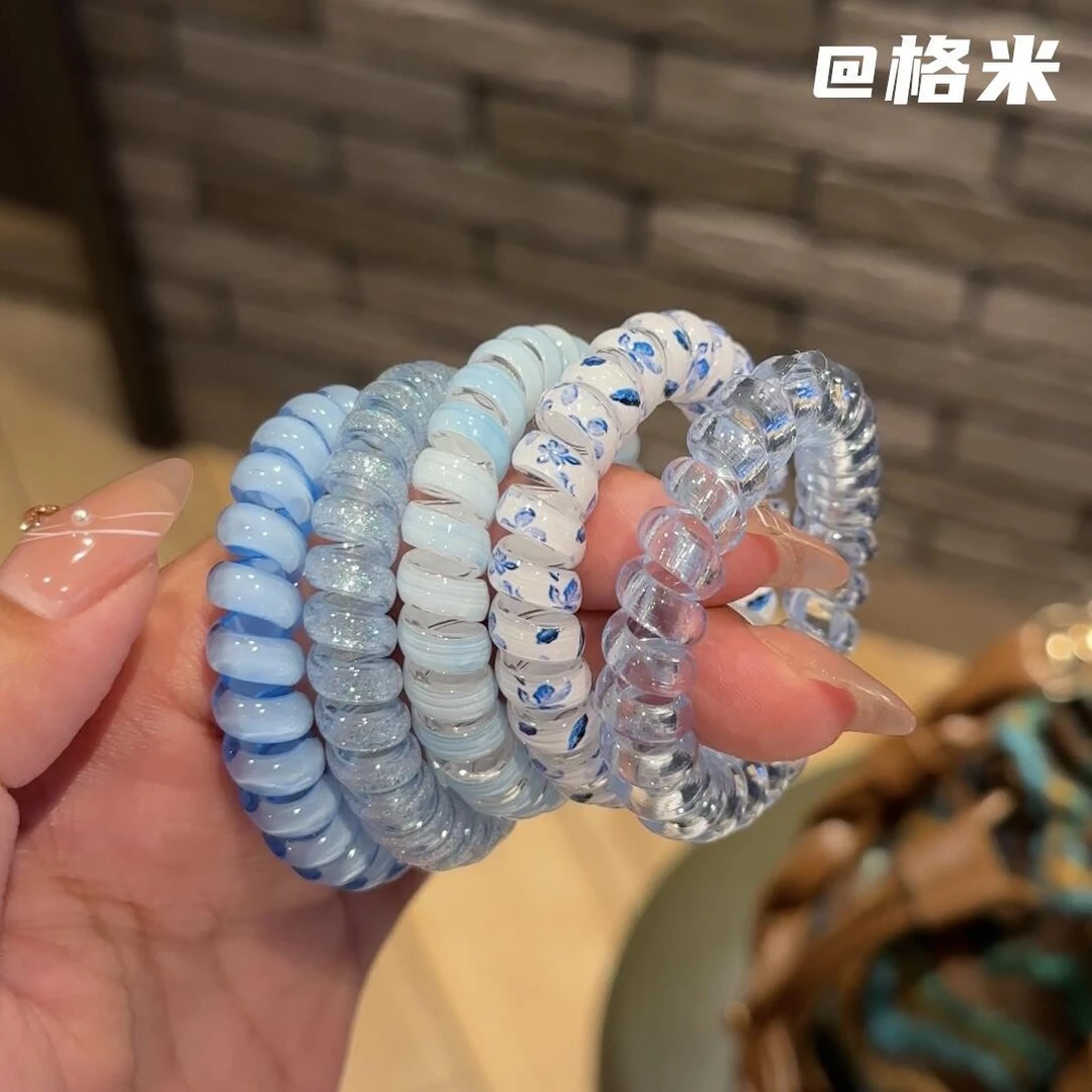 韩式少女~高品质薄荷椰椰波点电话线夏天清新百搭日常发绳耐用