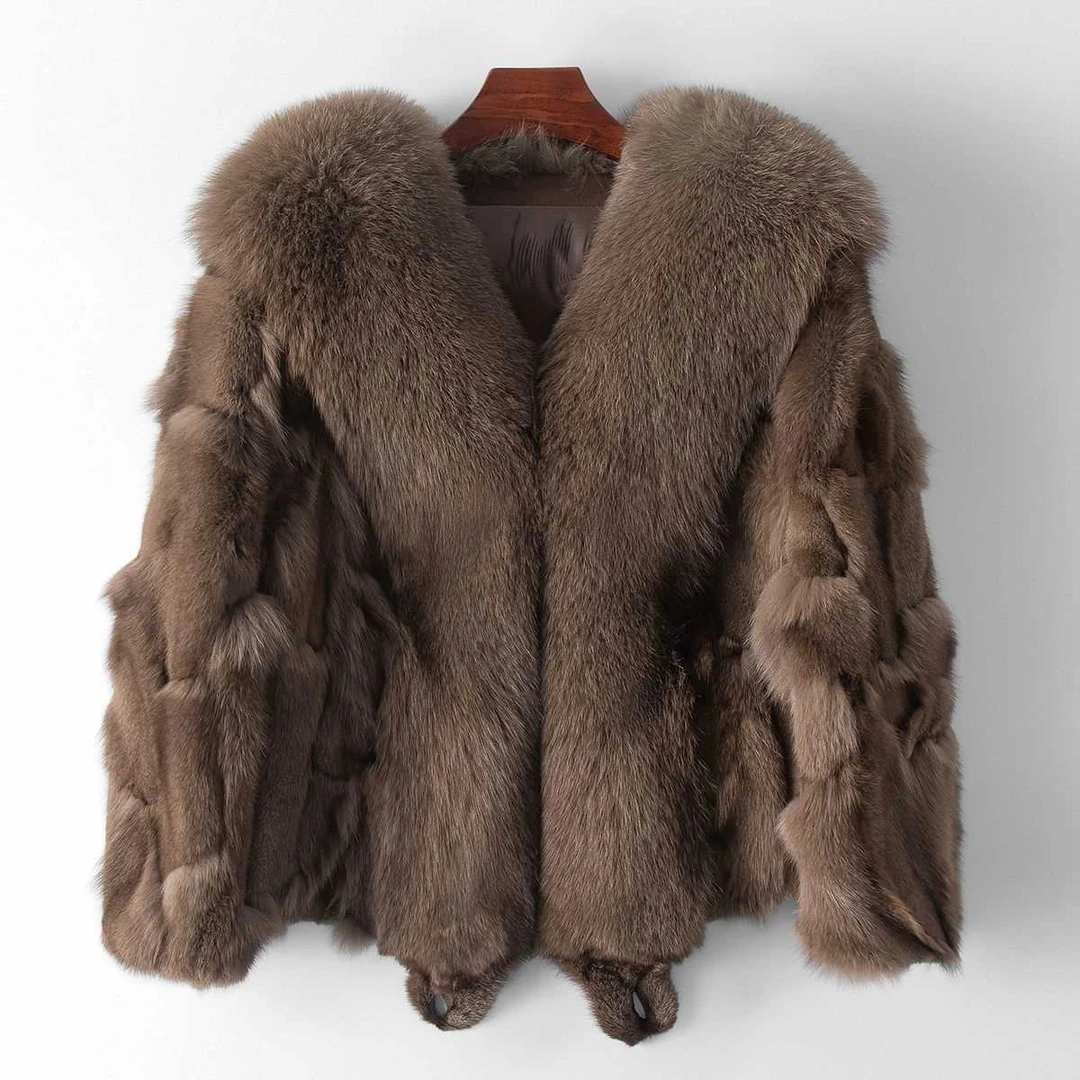 气质网红女士百搭时尚狐狸毛领冬季秋冬保暖外套短款翻领轻奢女款