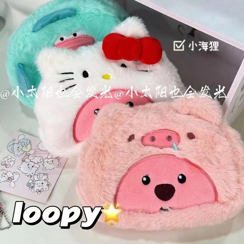 新款海狸毛绒笔袋初高中化妆包大容量收纳可爱卡通文具袋