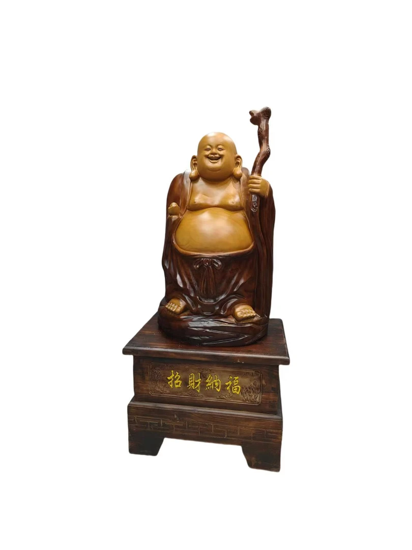 根雕工艺品,香樟木招财纳福弥勒,精品摆件福,长67.宽52.高148。