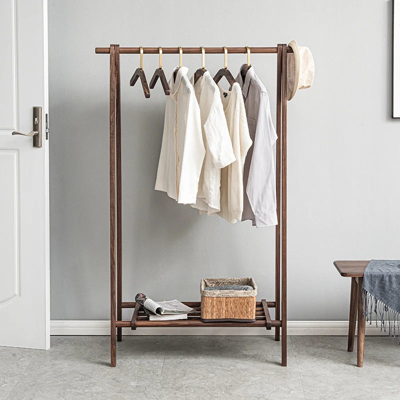 致典北美黑胡桃木单层折叠挂衣架衣帽架晾衣架家用卧室床边衣架