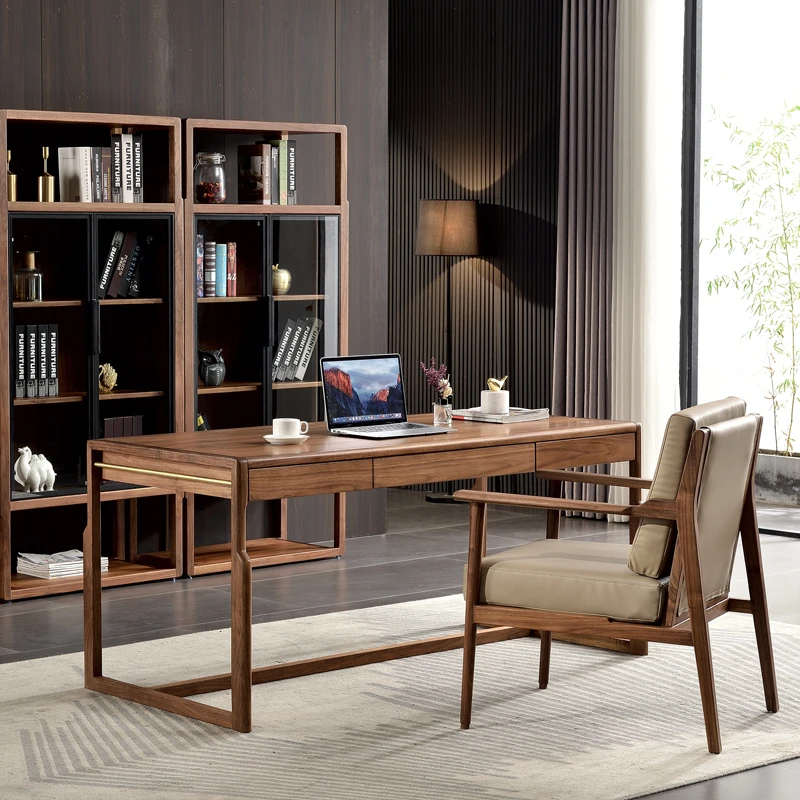 致典北美黑胡桃木书桌学生家用实木书桌写字桌简约写字台台式桌