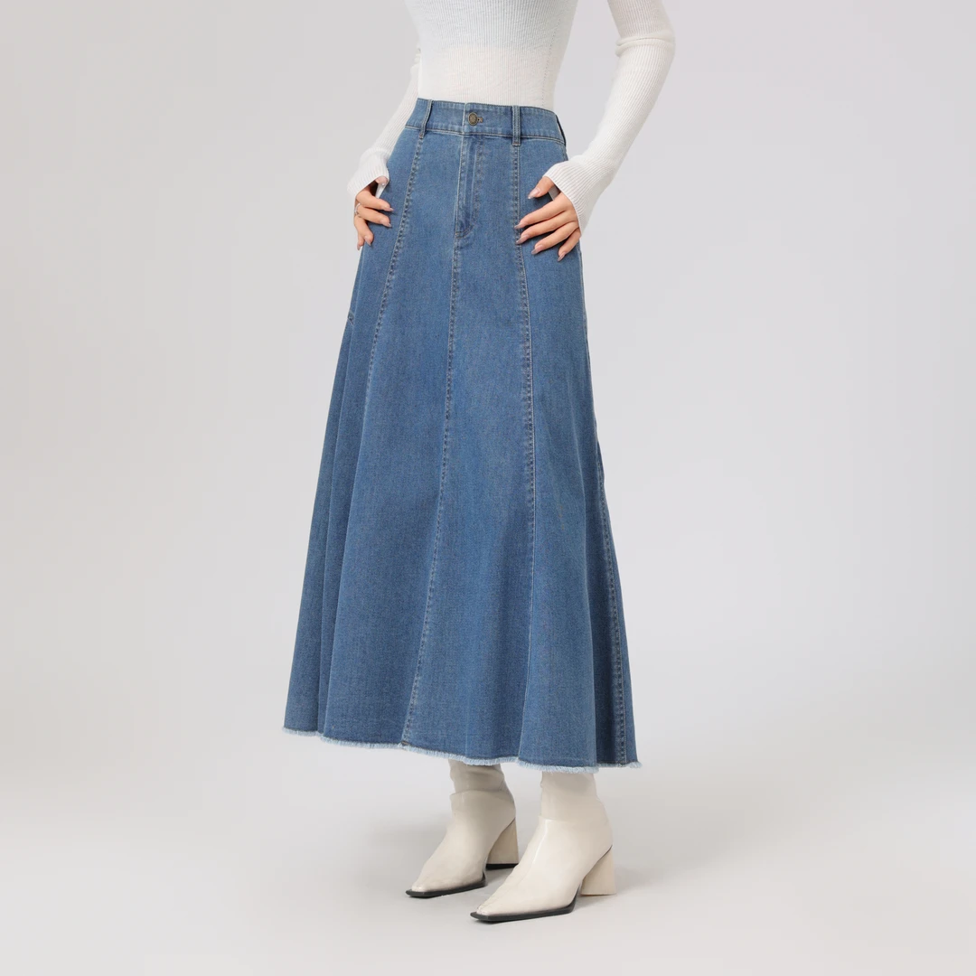 AMASS/阿玛施  新款半身裙蓝色休闲时尚中长款A字中腰裙5296432