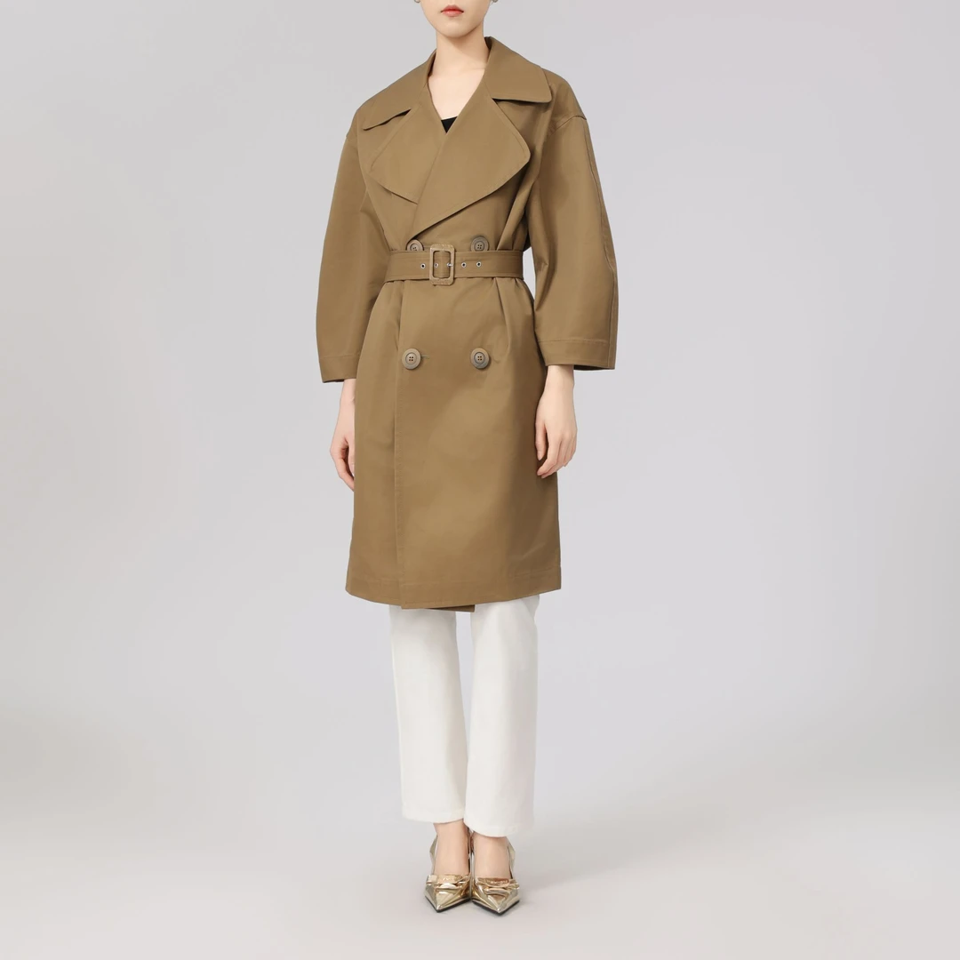 AMASS/阿玛施新款简约休闲双排扣大衣气质外套附腰带5400829风衣