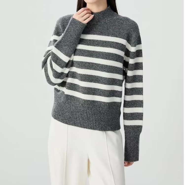 AMASS/阿玛施 秋冬无缝粗针毛衣新款松弛感条纹套头针织衫5399774