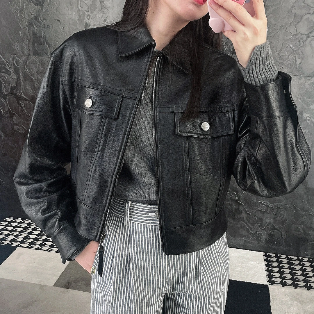 AMASS/阿玛施  新款黑色酷感时尚皮夹克外套5400846