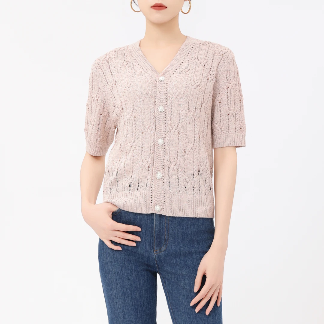 AMASS/阿玛施时尚百搭女士镂空短款修身气质圆领针织5499254