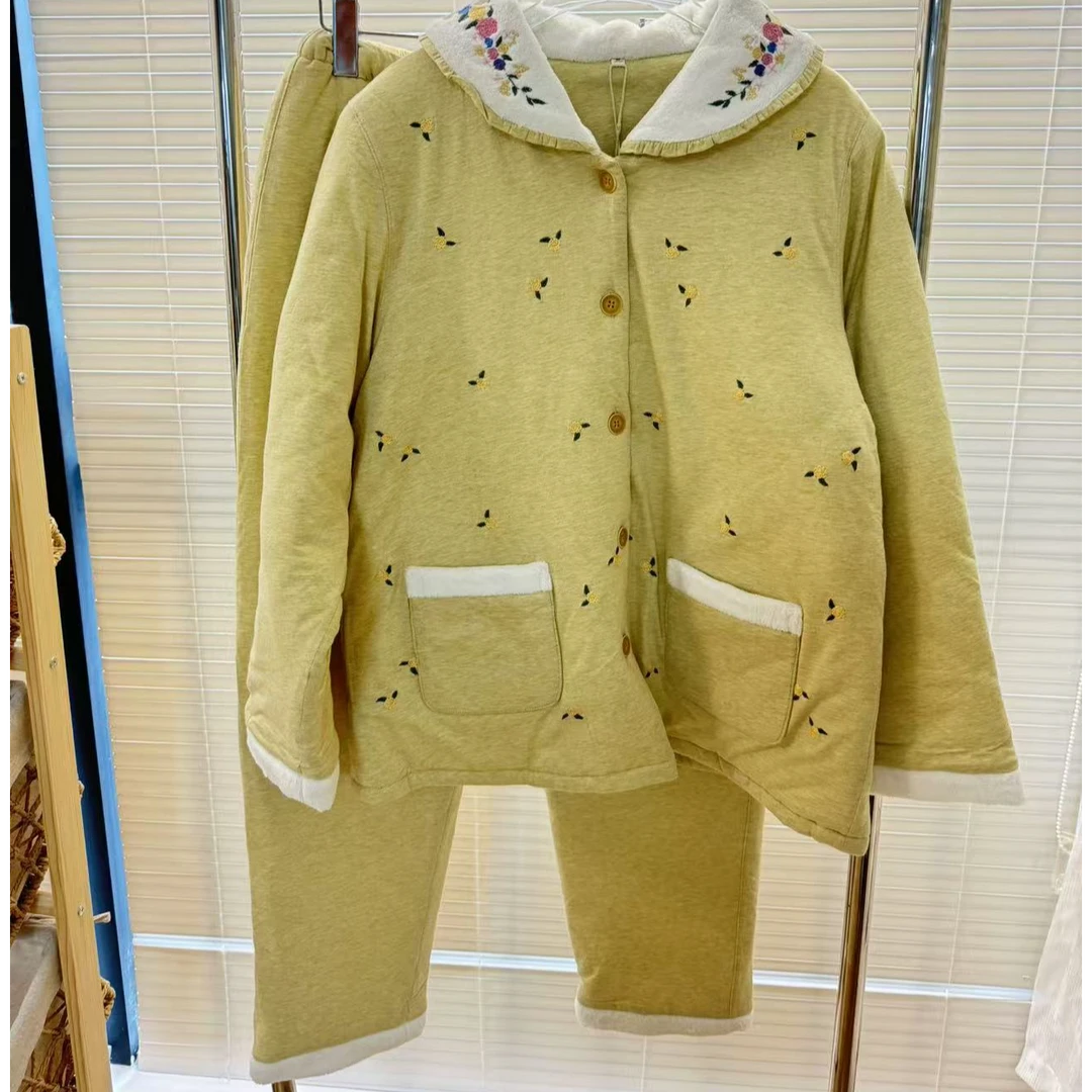 1880新款家居服连帽保暖加厚印花双层纯棉