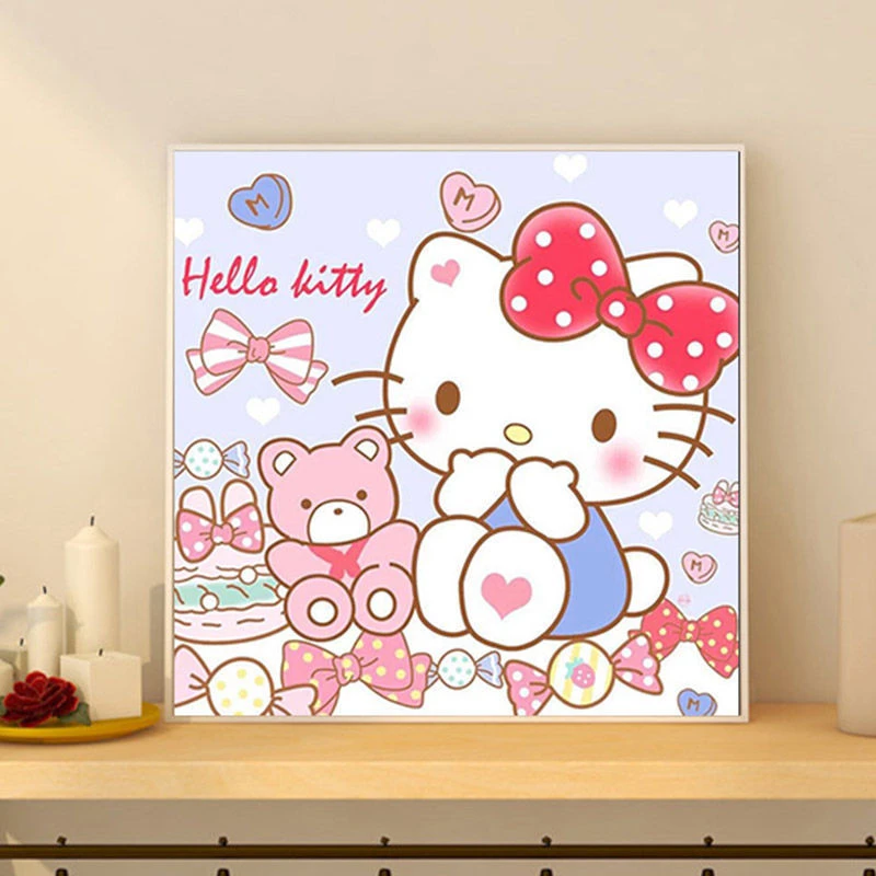 数字油画diy儿童卡通kitty猫手绘油彩画填充填色丙烯画画学生礼物