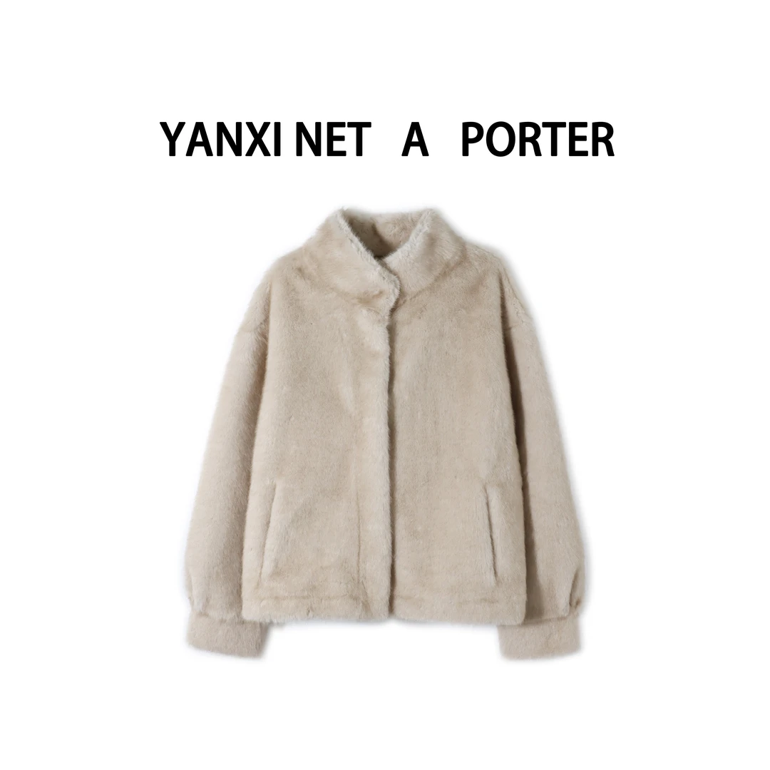 【11.8严选新品】米灰立领环保皮短外套