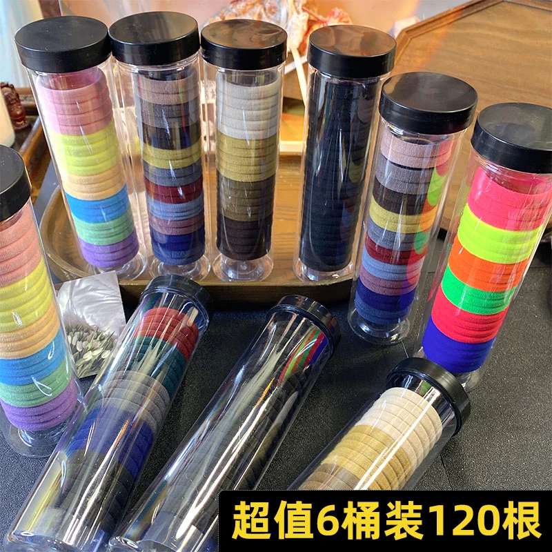 6桶装发圈头绳扎头绑头发高弹力耐用橡皮筋扎高马尾发绳黑色皮套