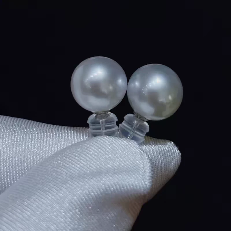珠宝澳白珍珠耳钉12一13mm正圆微瑕气质时尚精致