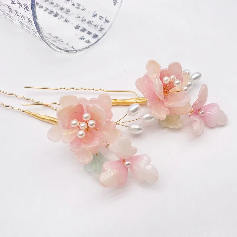 蜜桃四季春 【一对价】仙仙的粉~~琉璃小发钗